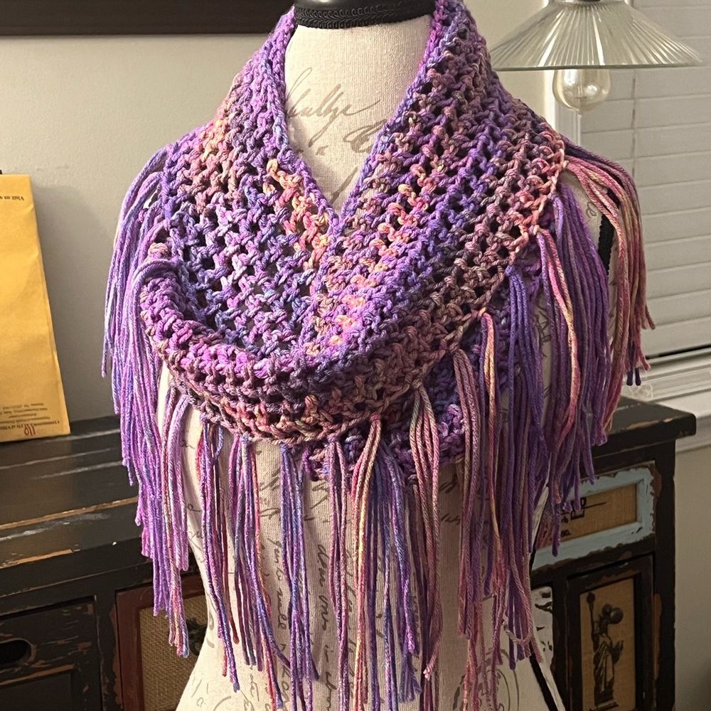 Handmade infinity fringe scarf mermaid color theme